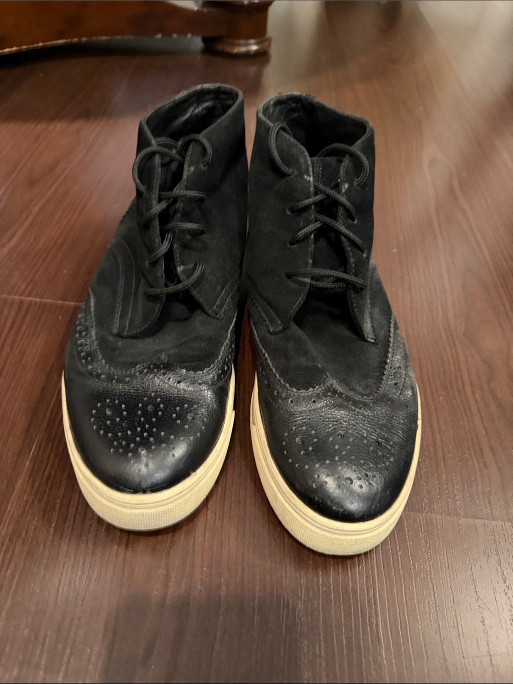 Men's Black Suede Wingtip Chukka Boots with Cream Sole